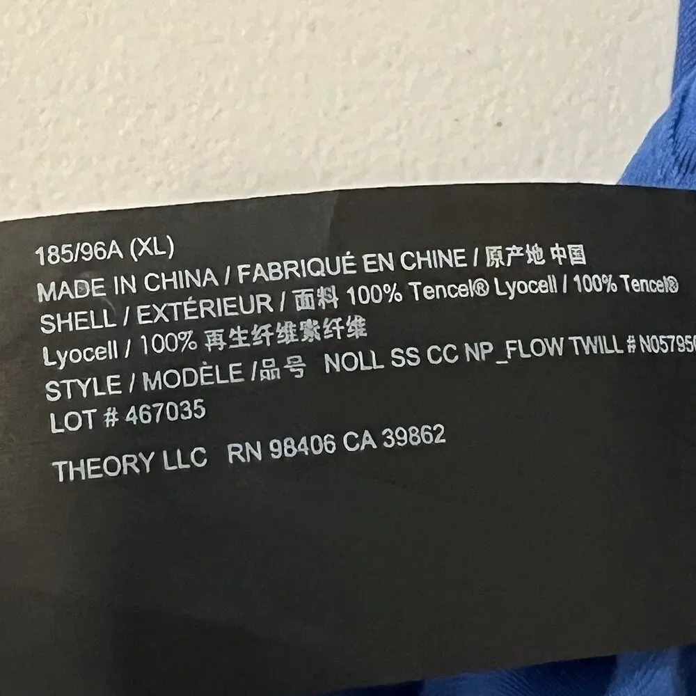 Theory Mens Noll Tencel Flow Twill Button Up Shirt Sail Blue XL Short Sleeve